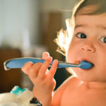 Young Baby Holding Tooth Brush Attempting to Brush Teeth